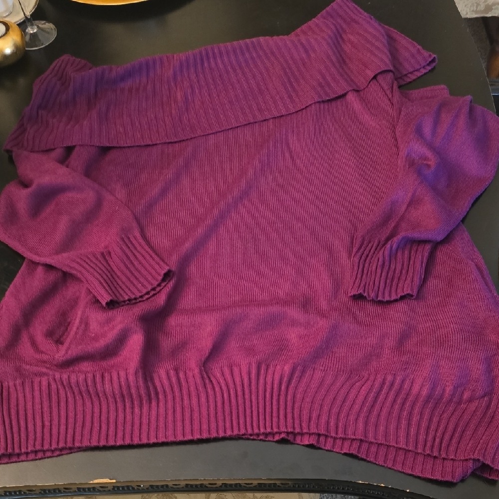 New York & Company Plum Off-the-Shoulder Sweater